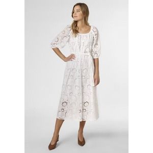 NWOT Hugo BOSS Dolara White Cotton Eyelet Embroidered Midi Dress Size 2